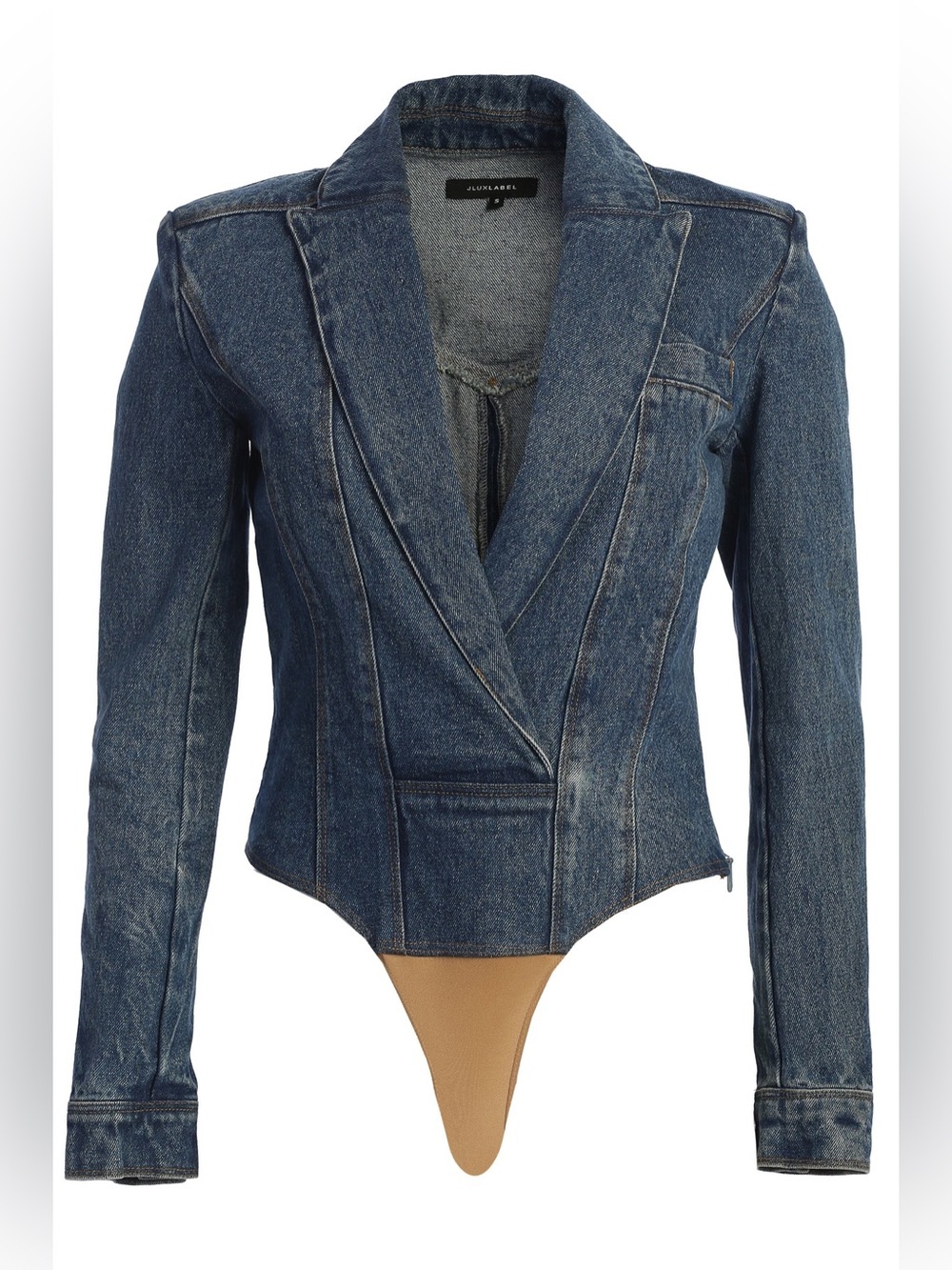 NEW JLUXLABEL Dominica Structured Denim Bodysuit – Medium Wash, Size Small